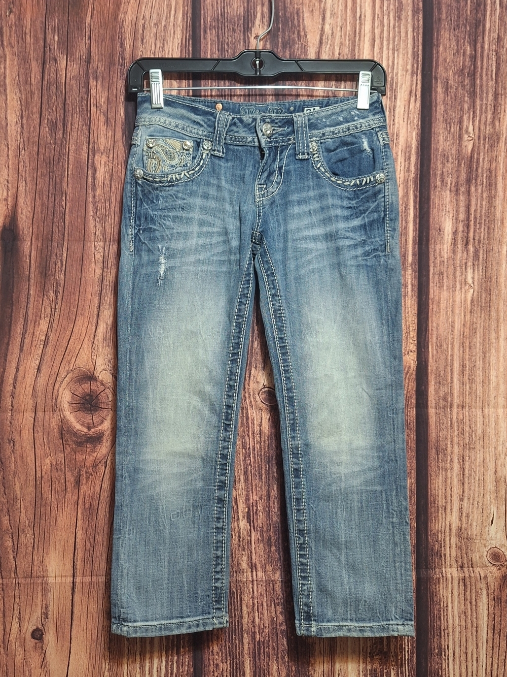 Miss Me Light Blue Washed Capris with Embroidered Pockets Size 24